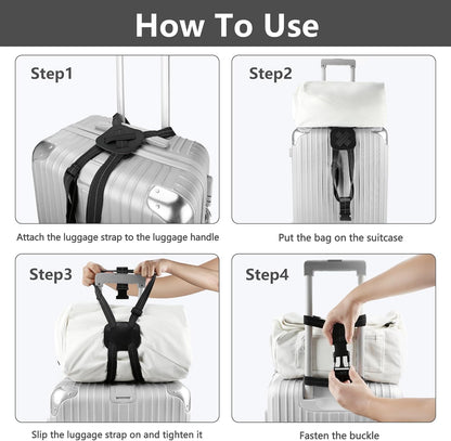 Luggage Bungee Strap - Adjustable Elastic Luggage Straps with Buckle for Attaching Roller Bags, Black Strap for Suitcases Handle Carry On Add Bag, Backpack, Purse, Rolling Bag, Handbag