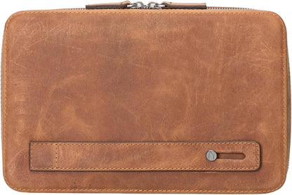 Medicine Handmade Leather Cable Organizer Bag – Full-Grain Leather Travel Tech Case for Cords, Chargers & Accessories – Zippered Storage for Men & Women (Antic Brown)