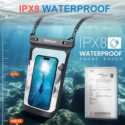 Large Floating Waterproof Phone Pouch, 2Pack Cell Phone Dry Bag for iPhone 16 15 14 13 12 Pro Max Galaxy S24 S23 S22 All Phones, Float Water Proof Bag for Beach Water Park (Black + Lime Green)