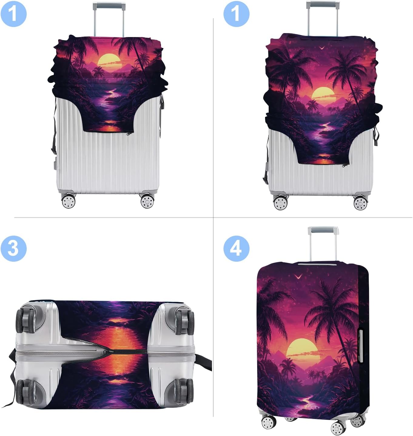 Luggage Cover Washable Suitcase Protector Anti-scratch Suitcase cover Fits 20-34 Inch Luggage (Coconut trees, XL(32-34inch suitcase))