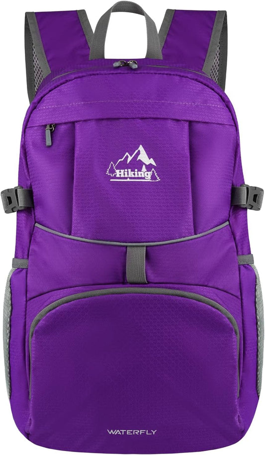 WATERFLY Hiking Foldable Daypack Backpack: 25L Ultra Lightweight Packable Waterproof Outdoor Travel Day Pack for Woman Man