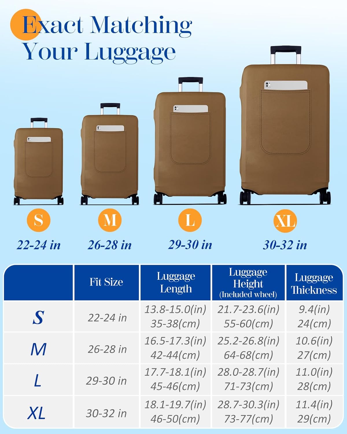 Slohif Luggage Cover for Suitcase Tsa Approved Protector - Luggage Sleeve Suit Case Cover Travel Stretch Large Baggage Case Protective Washable Fit 22-24 Inch Brown
