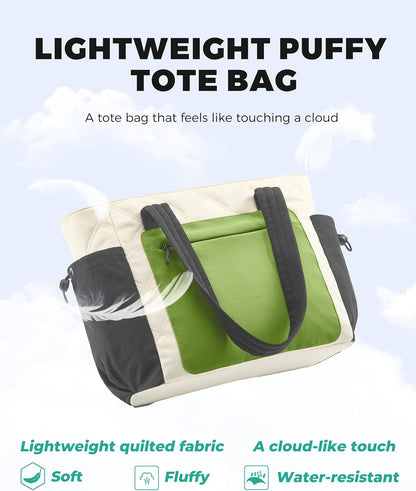 Tote Bag for Women, Lightweight Puffer bag with Zipper & Compartments, Quilted Shoulder Bag for Work, Travel,Gym