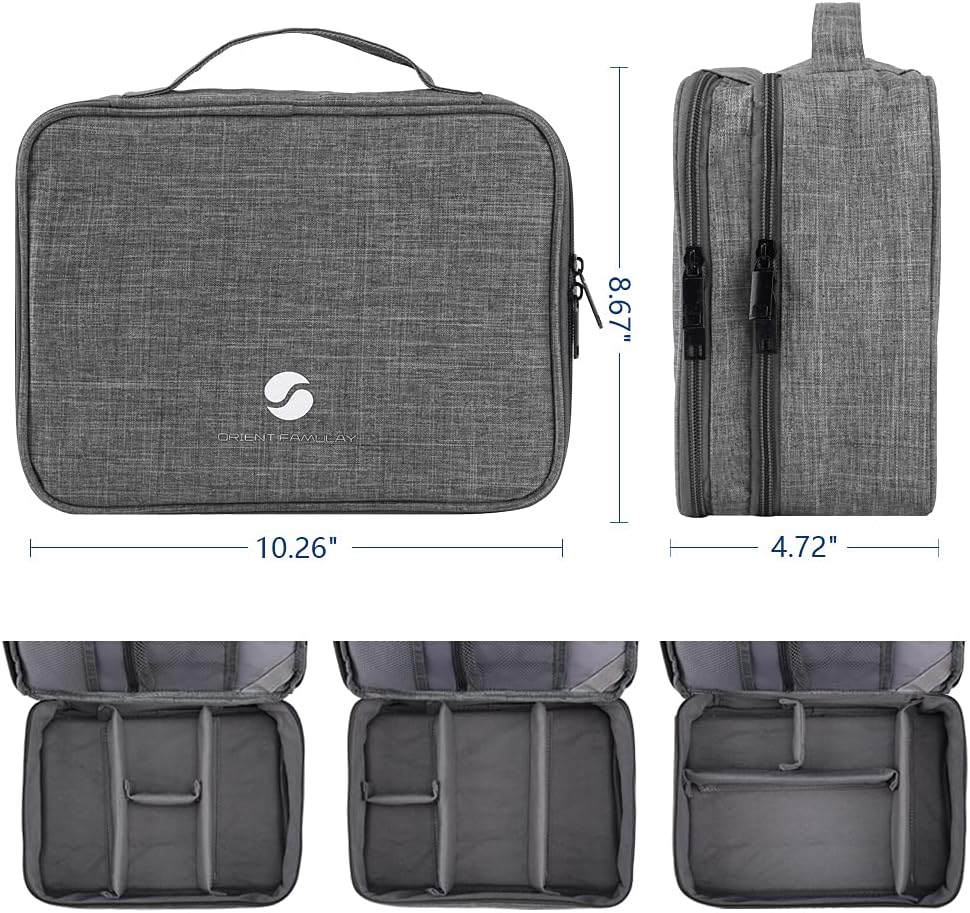ORIENT FAMULAY Travel Organizer, Waterproof Cable Bag for Electronic Accessories Double Layer Large Shockproof Storage Bag for Cord, Hard Disk, Power Bank, Tablet -Gray