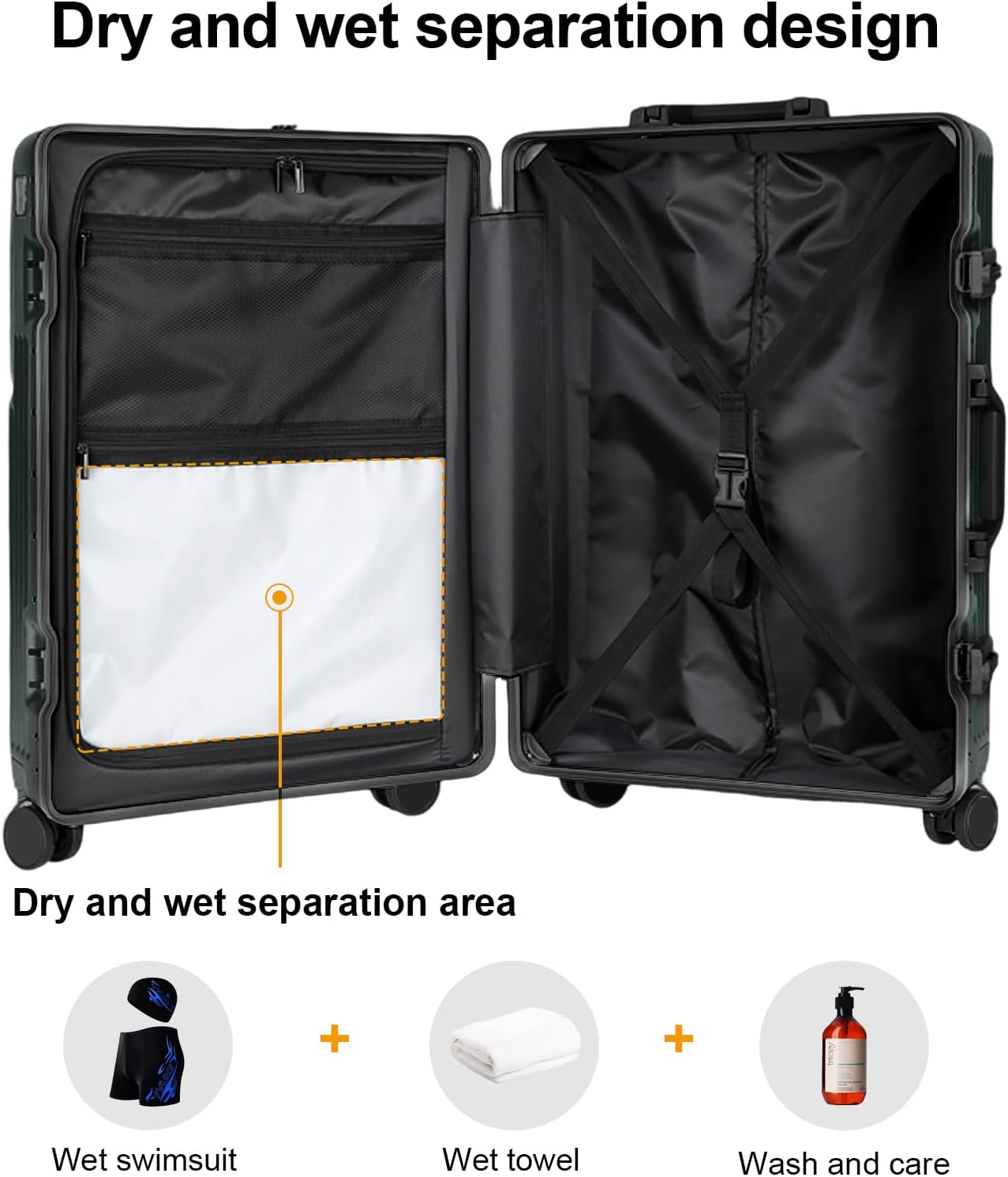 Zipperless Luggage, Polycarbonate Aluminum Hard Shell, Expandable Carry-On Suitcase with Spinner Wheels, Hard Shell Suitcase, 26 Inch Cabin
