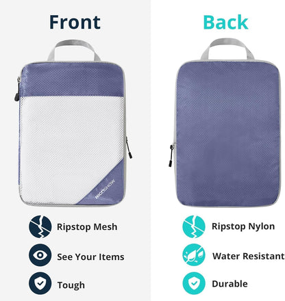 Compression Packing Cubes 6 Set, Compressible Space-Saving Packing Cubes for Travel - Compression Bags, Luggage Organizer, Travel Essentials for Women, Bluish Purple