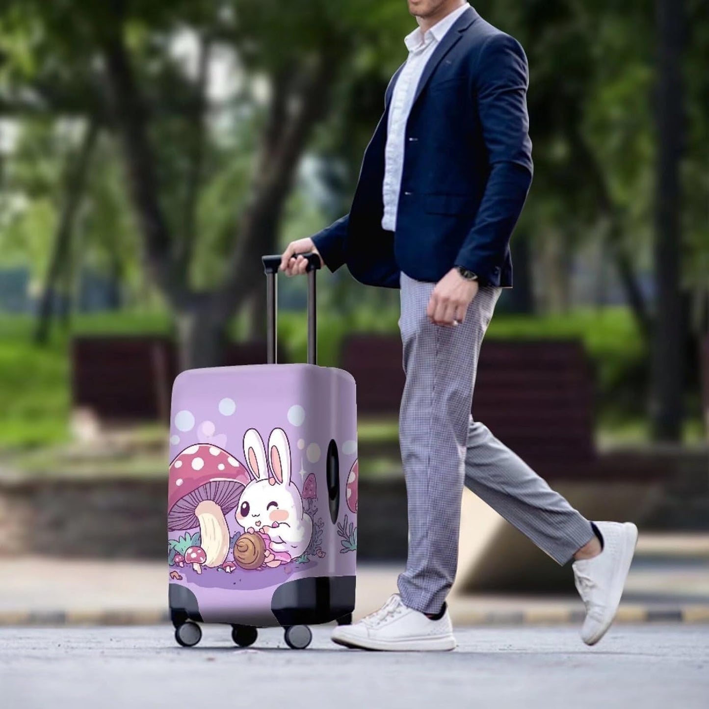 Cute Bunny Rabbit Luggage Covers Fit 26-29 Inch Universal Thickness Suitcase Covers for Luggage Mushroom Suitcase Cover Scratch Resistan Zip Travel Luggage Cover Elastic Baggage Case