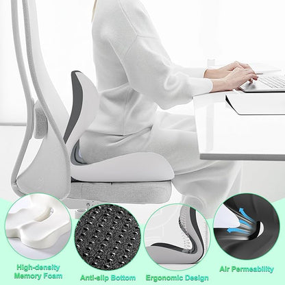 Buttocks Cushion for Office Chair Memory Foam Seat Pad for Butt Support Tailbone Relief Ergonomic Chair Cushion for Home Car Travel or Work (Double Gray)