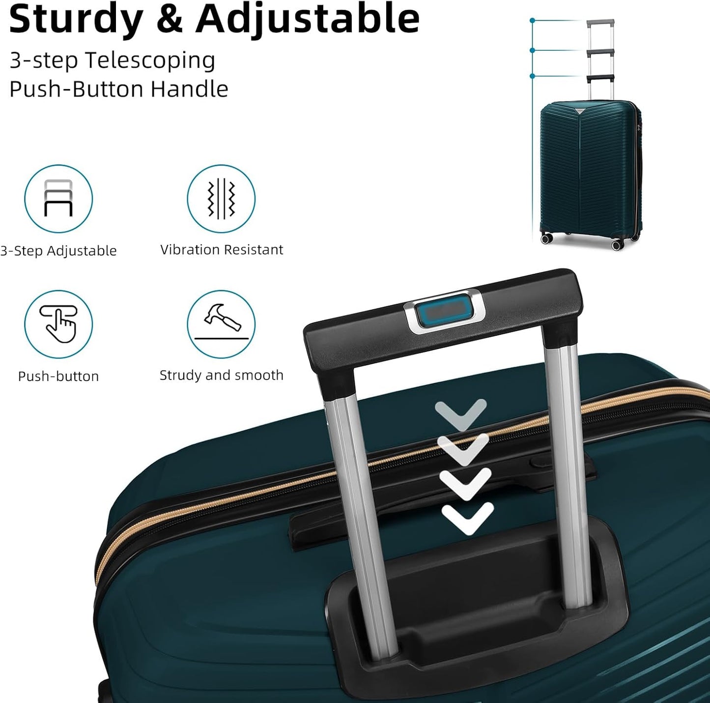 LEAVES KING LARVENDER Luggage Sets 5 Piece, Expandable(Only 24"&28") PP Suitcase with Spinner Wheels, Durable Luggage Sets Clearance Carry On Luggage Suitcase Set For Women Men, Dark Green