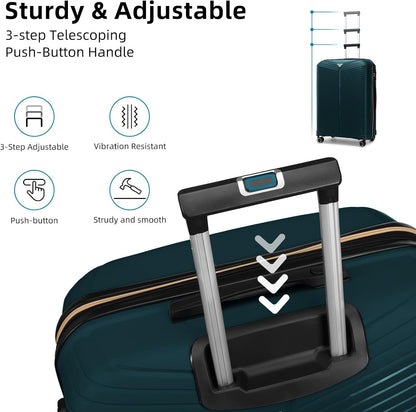 LEAVES KING LARVENDER Luggage Sets 5 Piece, Expandable(Only 24"&28") PP Suitcase with Spinner Wheels, Durable Luggage Sets Clearance Carry On Luggage Suitcase Set For Women Men, Dark Green