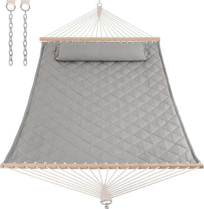 ANOW Heavy Duty Hammock with Spreader Bars and Detachable Pillow, 2 Person Hammock for Outdoors Indoors, 450 LBS Weight Capacity, Light Gray