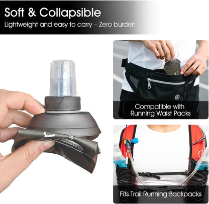 GYGYL Soft Flask, TPU Collapsible Soft Water Bottle for Hydration Pack, Running Vest, Leak-Proof Folding Water Bottle for Hiking Cycling Climbing Jogging-500ml Grey, 2pcs