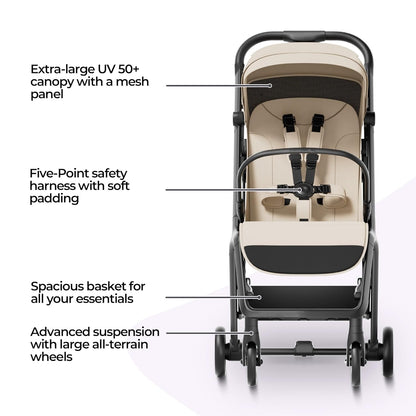 MAMA & BABY Packa Compact Travel Stroller – Lightweight, One-Hand Auto Folding, Portable & Lie-Flat Baby Stroller, Newborns and Toddlers Stroller with UPF 50+ Canopy & Mesh Ventilation