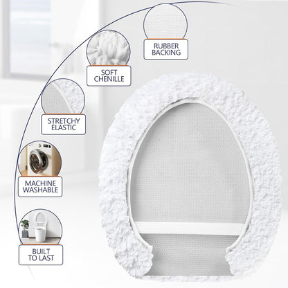 Microfiber Elongated Toilet Seat Cover 19.5"x 15" Machine Washable Solid Toilet Lid Cover Adjustable Rubber Backing Fits Most 18-19.5" L x 14-16" W Elongated Toilet Seat
