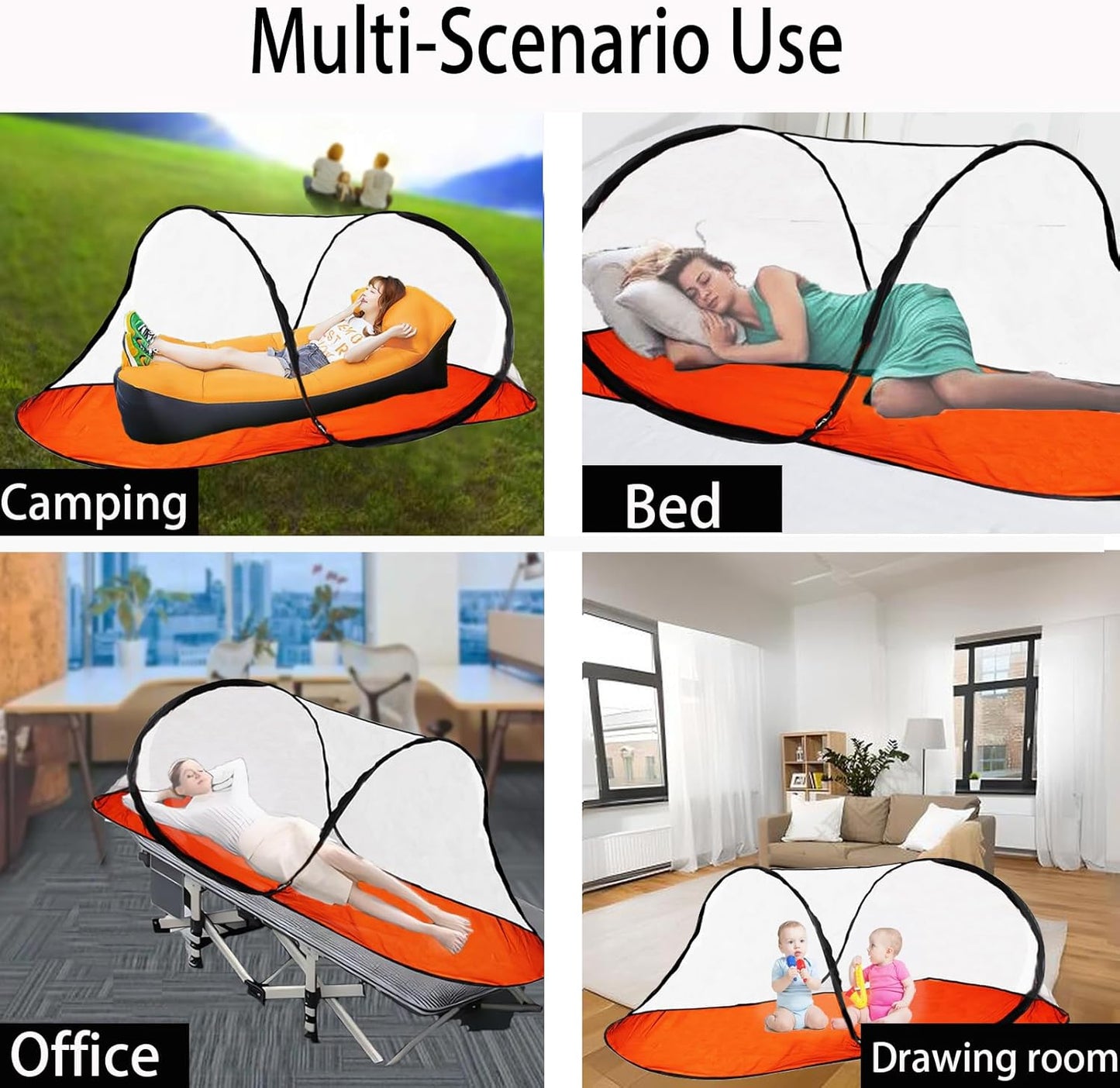 CMINGJ Large Pop Up Mosquito Tent, Portable Foldable Mosquito Net with Bottom for Bed Camping Travel Patio, Suitable for Outdoor Indoor (78 * 28 * 27inch) Orange Bottom