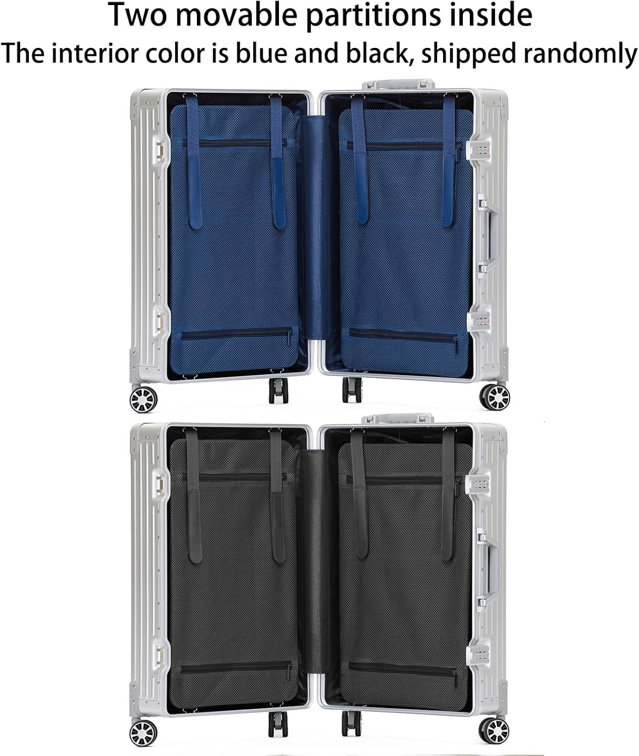 Metal All Aluminum Carry-on Luggage TSA Customs Lock Zipperless Silent Rotary Wheel Business Suitcase Aluminum Frame Set (blue, 24 '')