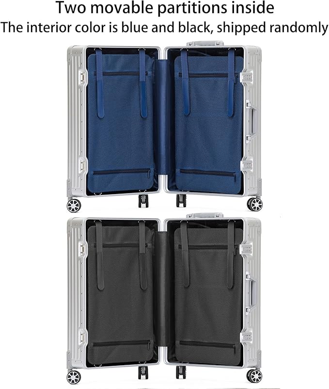 Metal All Aluminum Carry-on Luggage TSA Customs Lock Zipperless Silent Rotary Wheel Business Suitcase Aluminum Frame Set (titanium gold, 2Piece(20/26))