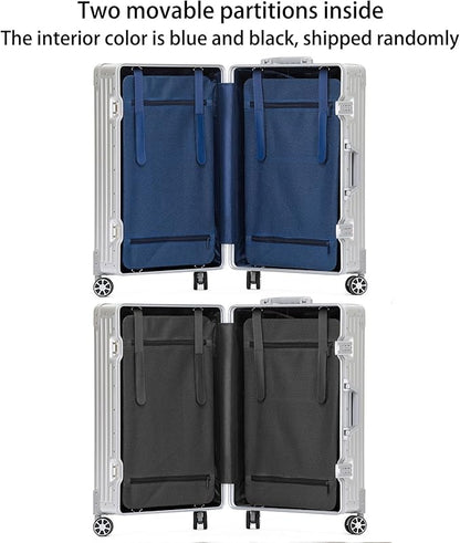 Metal All Aluminum Carry-on Luggage TSA Customs Lock Zipperless Silent Rotary Wheel Business Suitcase Aluminum Frame Set (black, 28 '')