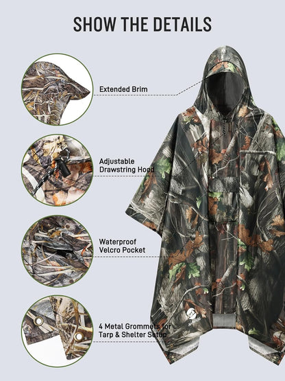SaphiRose Extra Thick Hooded Rain Poncho Double Layer Waterproof Raincoat Jacket for Men Women Adults