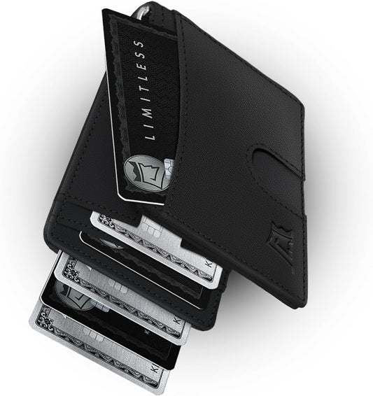 Kings Loot Money Clip Slim Minimalist Wallet for Men | RFID Blocking Leather Design with Money Clip | Front Pocket Bifold Holds 12 Cards | Stylish & Compact Wallets (Black)