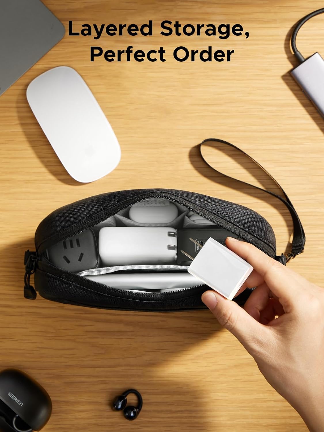 UGREEN Electronics Organizer Travel Case Bag Multifunctional Organizer Carrying Case for Cables, Cord, SD Card, Earbuds, Charger, USB Adapter, Electronic Accessories Small Size