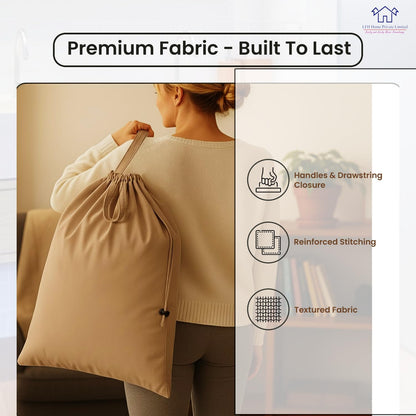 LFH Home Cotton Canvas Large Laundry Bag with Handle, Heavy Duty Drawstring Closure Washable Laundry Bags, School Travel, Home, Hotel, College Dorm, Organizer Sack, Toys Clothes 28x40-Beige