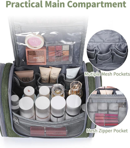 Narwey Hanging Toiletry Bag for Women Travel Makeup Bag Organizer Toiletries Bag Men for Cosmetics Essentials Accessories (Large, Army Green)