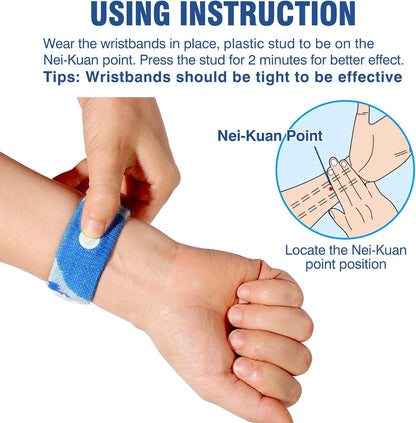 Motion Sickness Bands Anti Nausea Wristband for Adult and Kids Morning Sickness Relief for Pregnant Women Acupressure Nausea Relief for Car, Sea, Air Sickness - 1 Pair Camo Blue