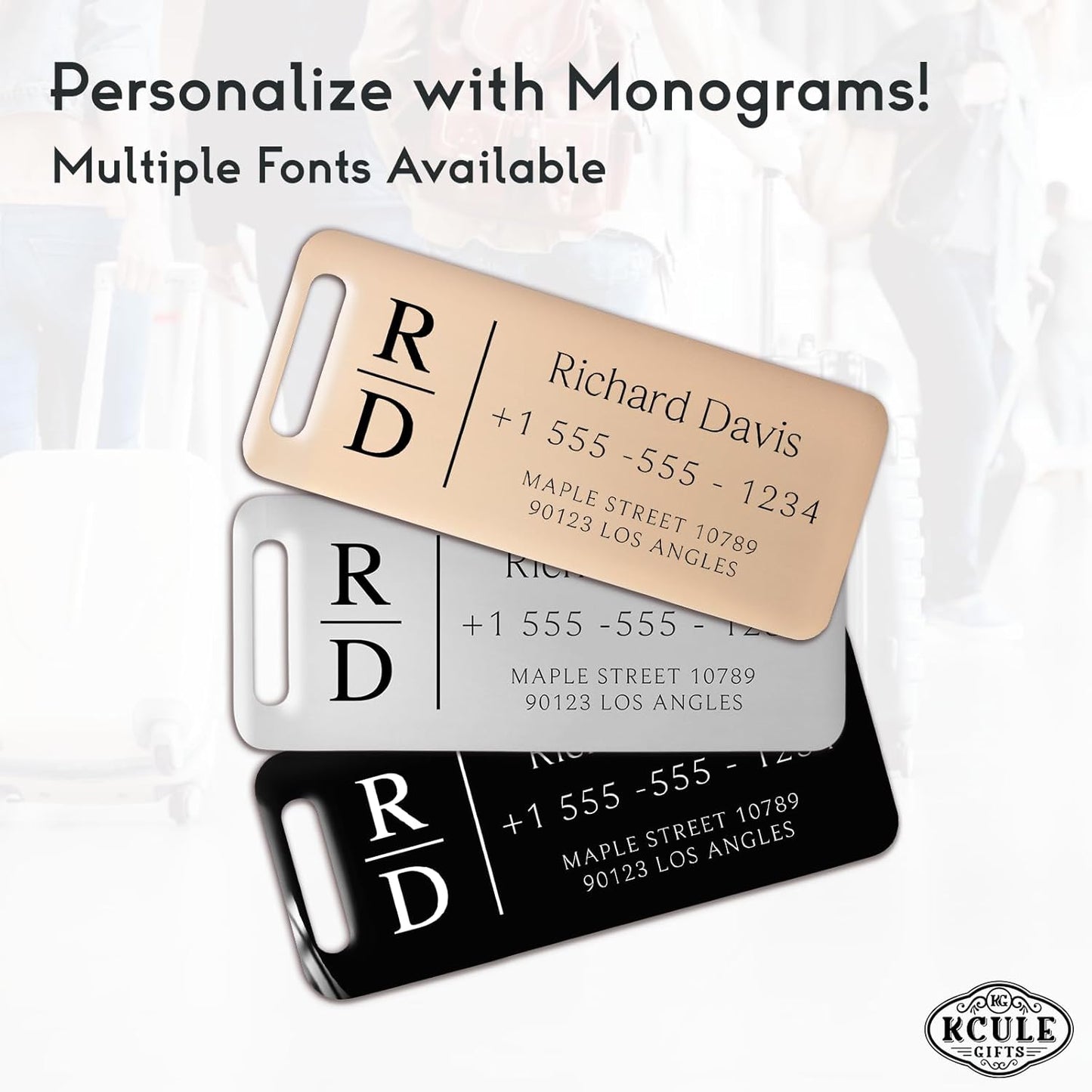 Personalized Luggage Tags for Suitcases 4 Pack - Stainless Steel Custom Luggage Tags for Backpacks & Bags, Sturdy, Waterproof & Heavy Duty (Silver / 3" x 1.25")