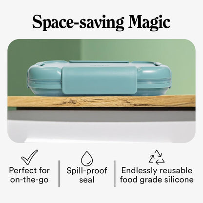 STOJO Collapsible Bento Box, Reusable, Leak-Proof, Microwave & Dishwasher Safe, Premium Lunch Container with Divider – Space-Saving, Transparent Design (Eucalyptus, 2.75-Cup/650mL)