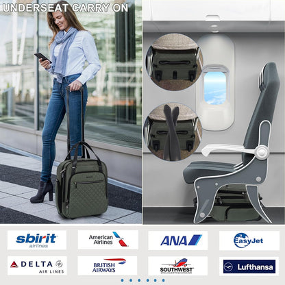 EMPSIGN Underseat Carry On Wheeled - 16" Carry on Bag with Wheels Multi-functional Lightweight Rolling Bag Overnight Weekender Small Suitcase for Women Men Travel Business, Army Green