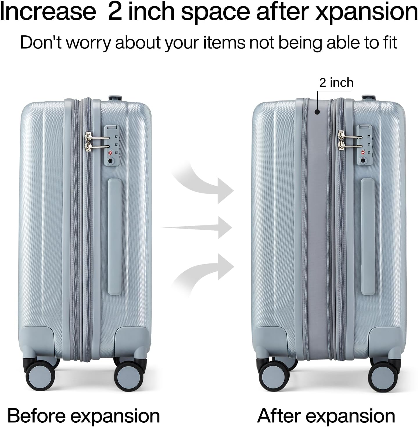 Hanke 20 Inch Expandable Carry on Luggage 22x14x9 Airline Approved Lightweight PC Hard Shell Suitcases with Wheels Travel Luggage Rolling Suitcase Travel Luggage Bag for Weekender(Gray)