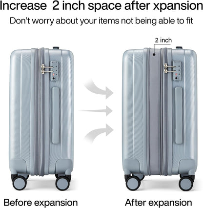Hanke 20 Inch Expandable Carry on Luggage 22x14x9 Airline Approved Lightweight PC Hard Shell Suitcases with Wheels Travel Luggage Rolling Suitcase Travel Luggage Bag for Weekender(Gray)