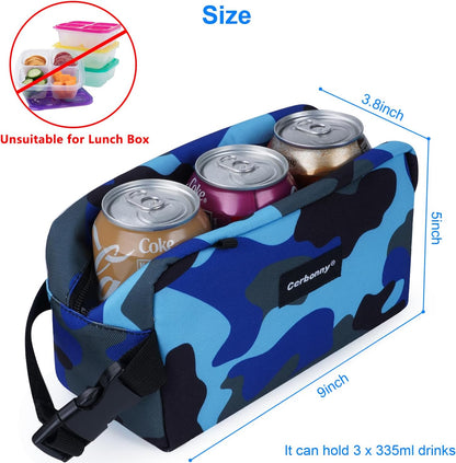 Cerbonny Small Insulated Cooler Bag, Freezable Lunch Bag for Work School Travel, 2.2L, Blue Camo