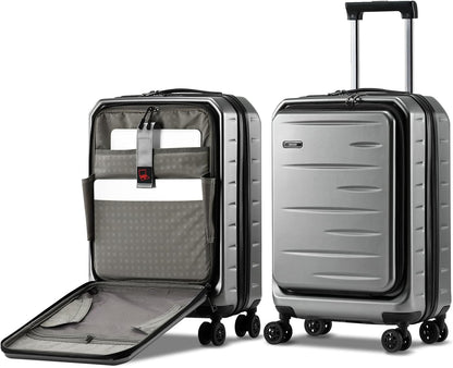 Carry On Luggage 22×14×9 Airline Approved, 20 Inch Lightweight ABS+PC Hard Shell Suitcases with Front Pocket, Spinner Wheels, TSA Lock (Dark Gray, 1PC)