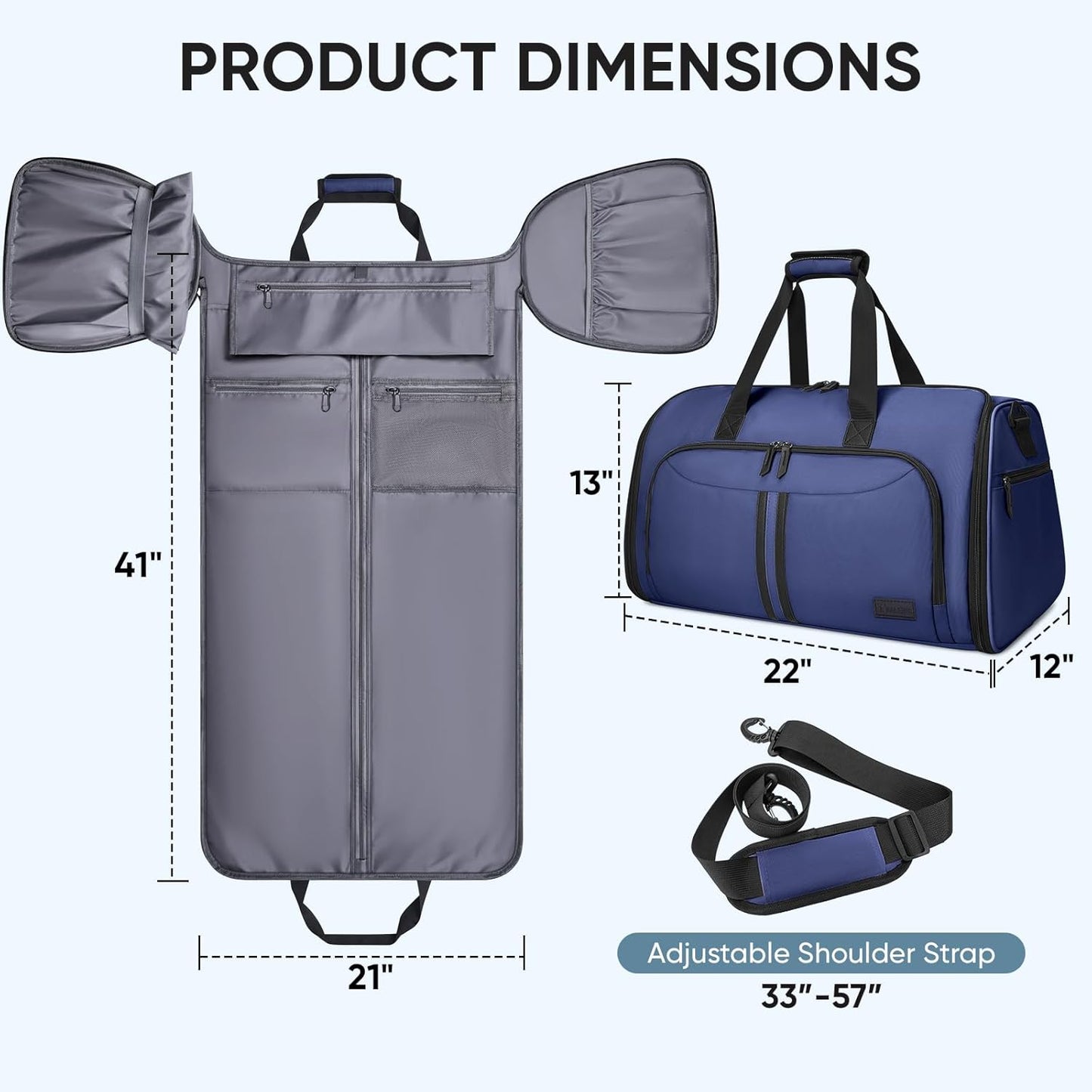 BALEINE Convertible Garment Bag with Shoe Compartment, 2 in 1 Carry on Garment Duffle Bags for Travel, Suit Bag for Men Women (Navy)