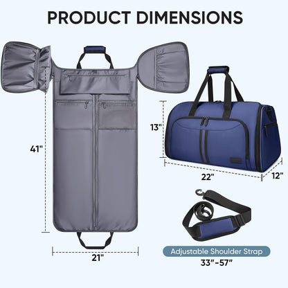 BALEINE Convertible Garment Bag with Shoe Compartment, 2 in 1 Carry on Garment Duffle Bags for Travel, Suit Bag for Men Women (Navy)