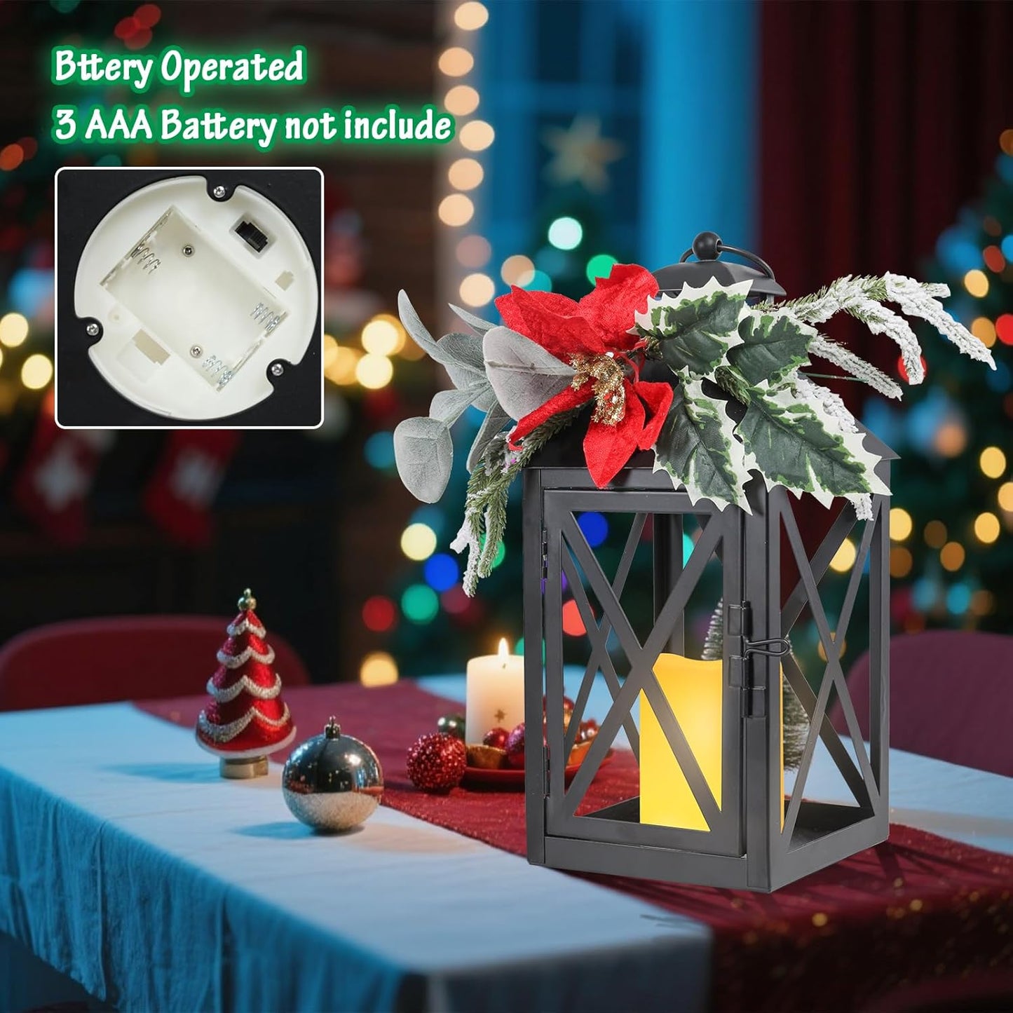 Christmas Lantern Outdoor Deror 13", 2 Pack Waterproof LED Hanging Decorative Candle Lantern with Berries Decor for Garden, Porch, Gift for Family, Friends, Women