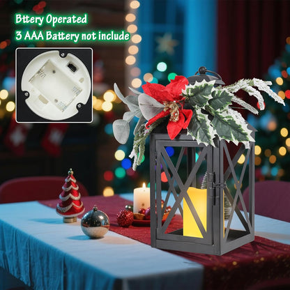 Christmas Lantern Outdoor Deror 13", 2 Pack Waterproof LED Hanging Decorative Candle Lantern with Berries Decor for Garden, Porch, Gift for Family, Friends, Women