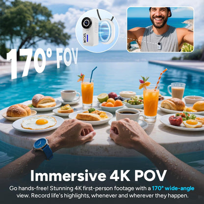 SJCAM C110Plus Magnetic Combo,4K POV Action Camera with Stabilization of 6-Axis,170° FOV,Mini Body Cam, Waterproof,Wearable,Portable POV,Built-in Spkr & Mic for Vlogging, with Helmet Mount Kits,White