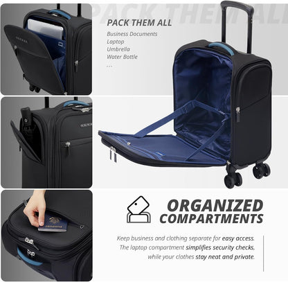 Verage Under Seat Luggage with Wheels, Softside Small Suitcase Spinner Carry On Luggage Bags for Airlines Airplanes Short Trip Men Women (Black, 14-Inch Underseat)