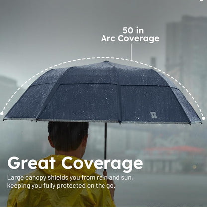 Weatherman Premium Collapsible Small Travel Umbrella Compact - Windproof, Resists Up to 55 MPH Winds - Foldable Travel Umbrellas for Rain & Wind - Easy Auto Open w/Strong Fiberglass Frame (White)