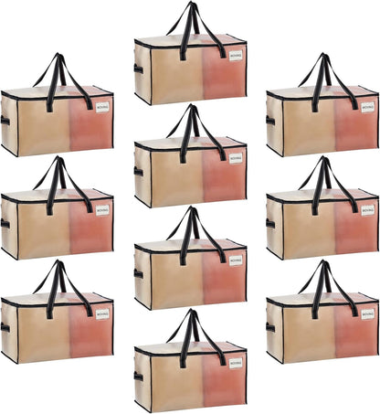 VENO 10 Pack Moving Bags, Comforter and Blanket Storage Bags for Closet, Moving Boxes, Boxes with Lids Alternative, College Dorm Packing Supplies, Foldable Heavy-Duty Tote (Clear, 10 Pack)