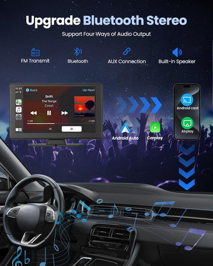 Wireless Carplay Screen for Car with 5K Dash Cam, 9" Portable Apple CarPlay & Android Auto Car Stereo with 1080p Backup Camera, Bluetooth/GPS Navigation/Voice Control/Mirror Link