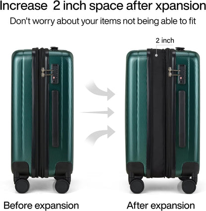 Hanke 24 Inch Expandable Checked Luggage Lightweight PC Hard Shell Luggage Suitcases with Wheels Travel Luggage Rolling Large Suitcase Travel Luggage Bag for Go to University.(Blackish Green)