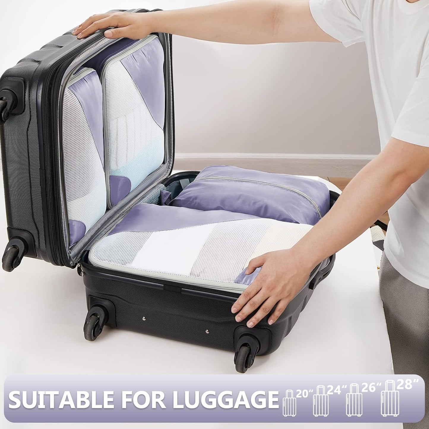 8 Set Packing Cubes for Travel, Gifts for Women Mom,Anti-Tearing Suitcase Organizer for Luggage with Shoe & Hanging Toiletry Bag,OlarHike Vacation Essentials & Accessories for Cruise Ship, Purple Gray