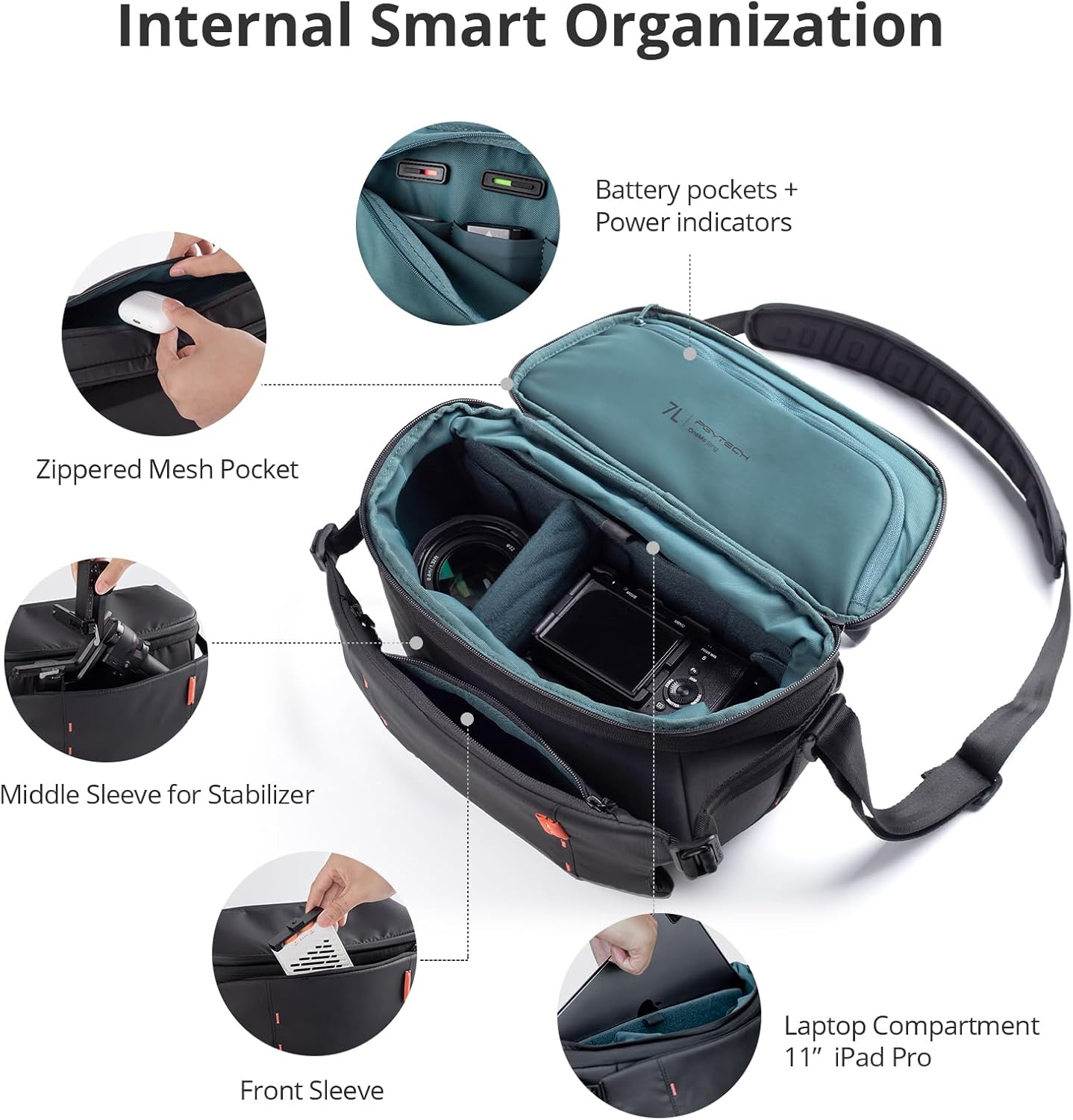 PGYTECH OneMo Sling Camera Bag 7L-9L, waterproof Crossbody Camera Shoulder Bag for Photographers Travel, DSLR Camera Bag for Sony/Canon/Nikon/DJI Mavic/Mirrorless/Tripod/Laptop