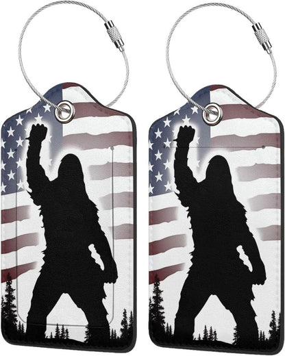 American Flag Leather Luggage Tag with Stainless Steel Ring, Fun Name Id Card Cover Travel Bag Tag Set, Suitable for Travel Bag Luggage Women Men 1 PCS