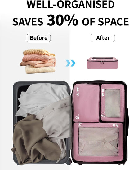 ECOHUB 7 Set Packing Cubes Tear-Resistant Luggage Packing Organizers with Number Icon for Travel Accessories Luggage Suitcase Machine Washable Packing Cubes (Pink)