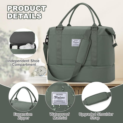 Travel Duffel Bag, Sports Tote Gym Bag, Shoulder Weekender Overnight Bag for Women